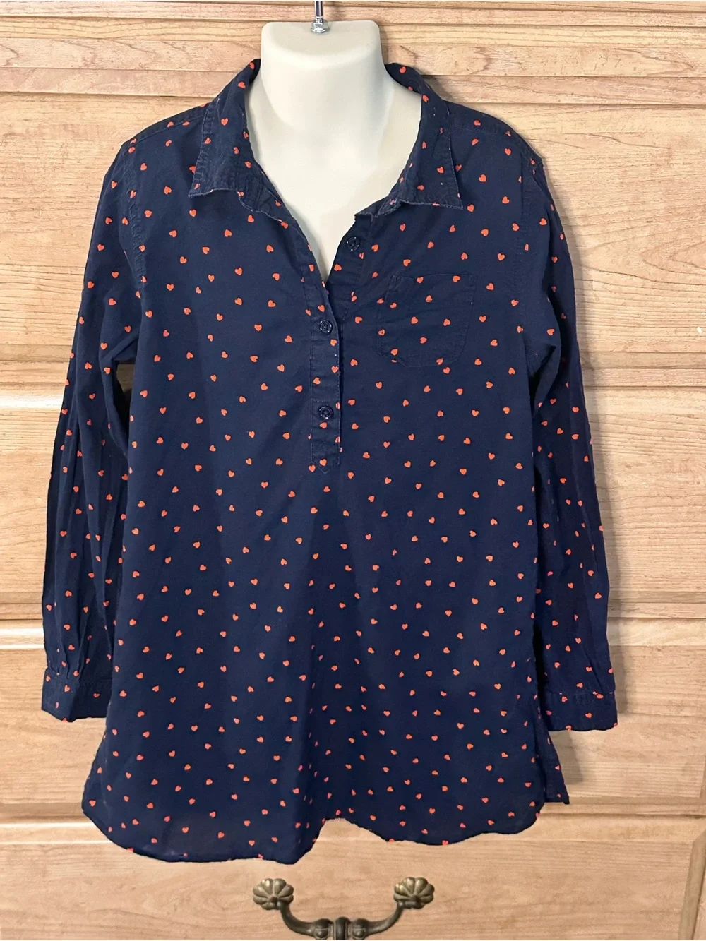 OshKosh B'gosh Navy Long Sleeve Top with Red Heart Print | Size 10 Y #Valentine